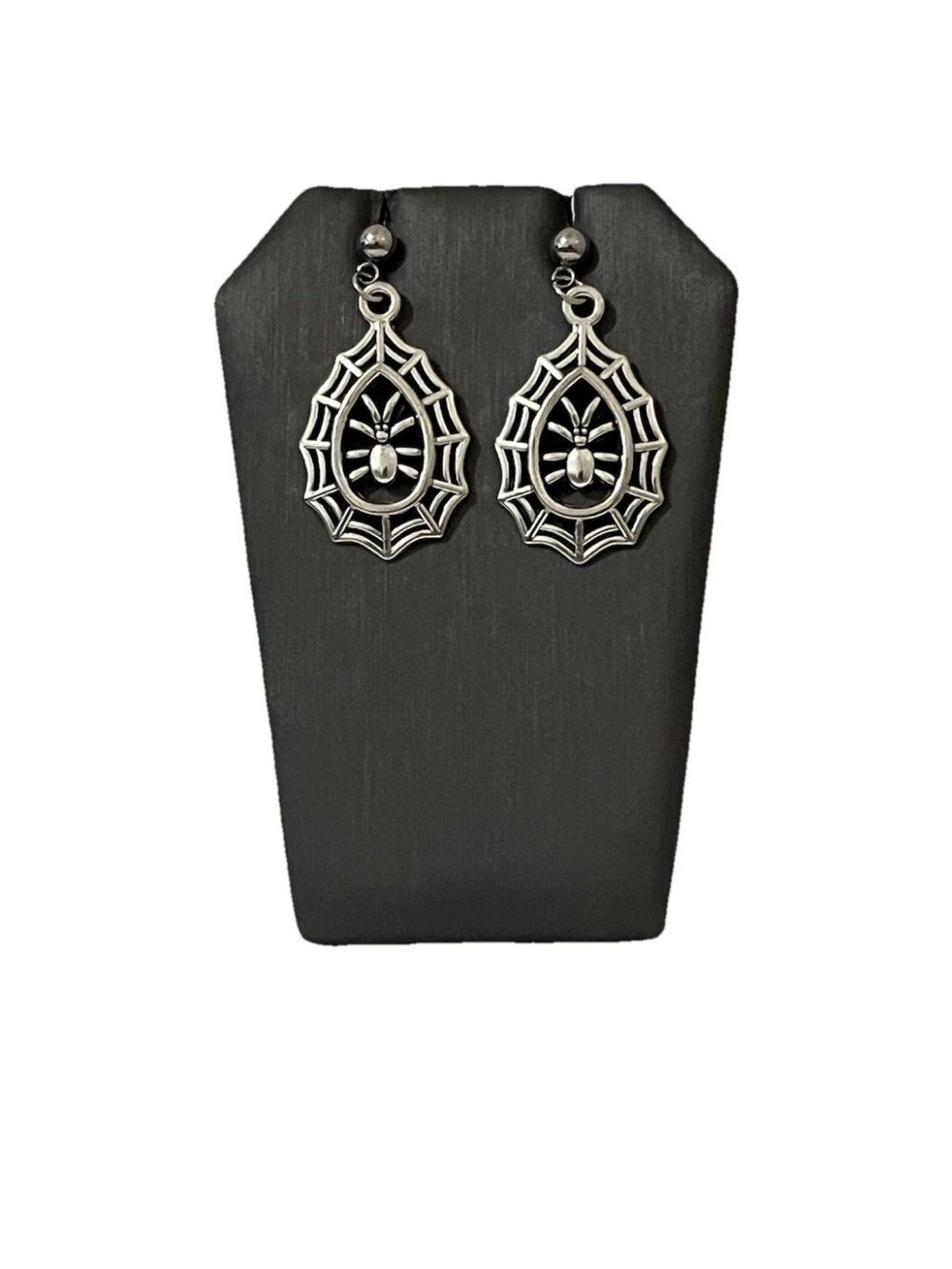 Goth Spider Web Teardrop Dangle Earrings Silver Tone Halloween Spooky Cobweb
